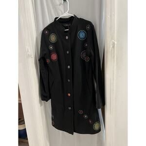 Tibetan Himalayan Gift Shop Black Circle Embroidered Button Front Coat Sz Xl NWT